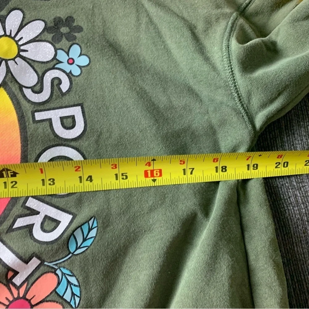 Justice Sport Olive Green Smiley Floral Sweatshirt Medium